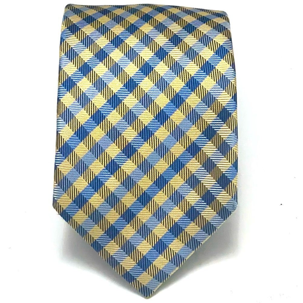 Haines & Bonner Of London All Silk‎ Handmade Designer Tie Yellow Checks Necktie